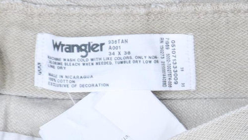 Wrangler Men's Beige Chino Trousers 34W 36L Cotton Straight Fit