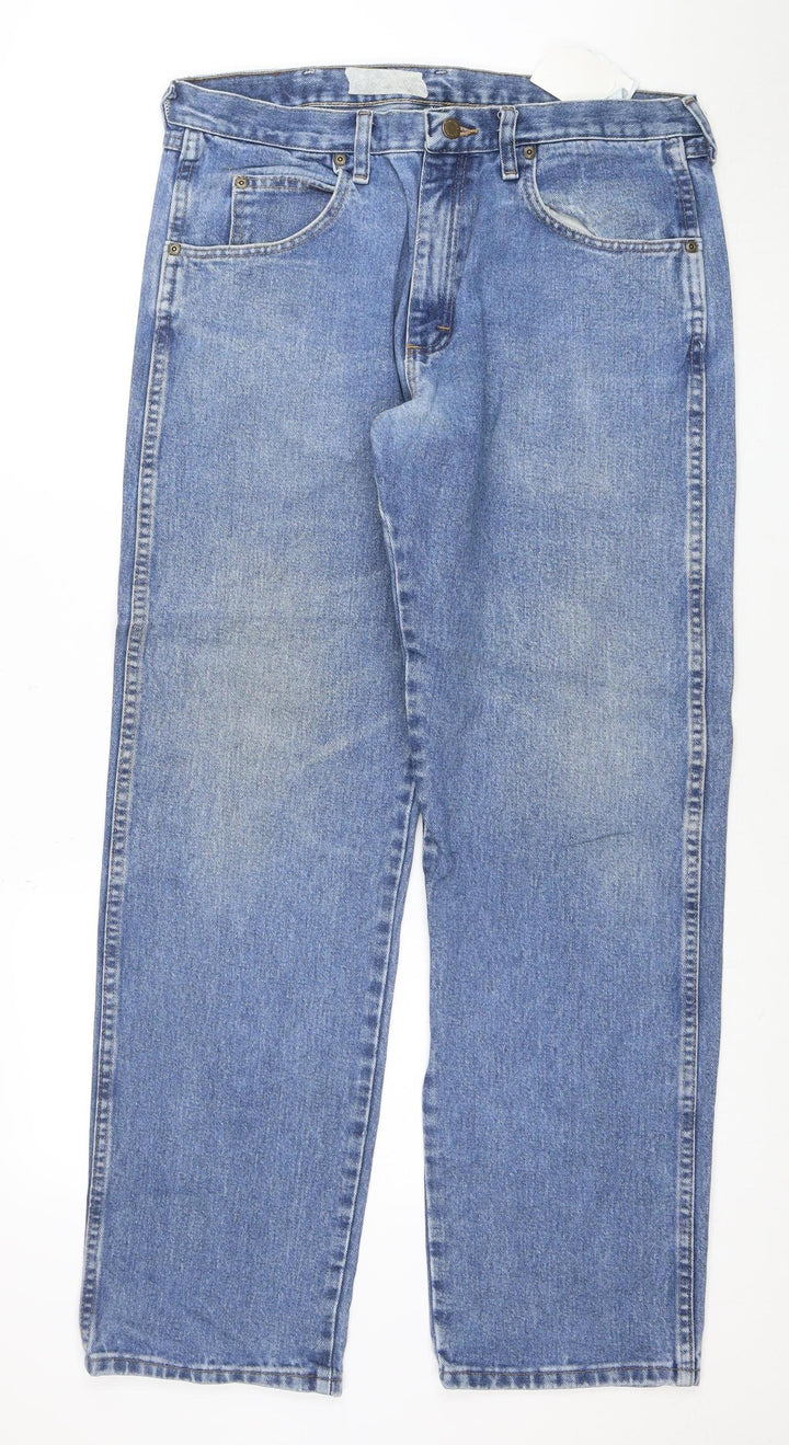 Wrangler Men's Blue 34x32 Regular Fit Straight Denim Jeans