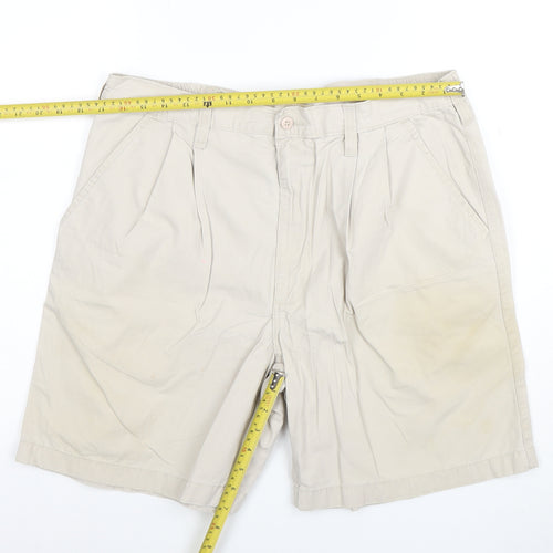 Marks and Spencer Men Beige Cotton Chino Shorts Size 36 Regular Fit