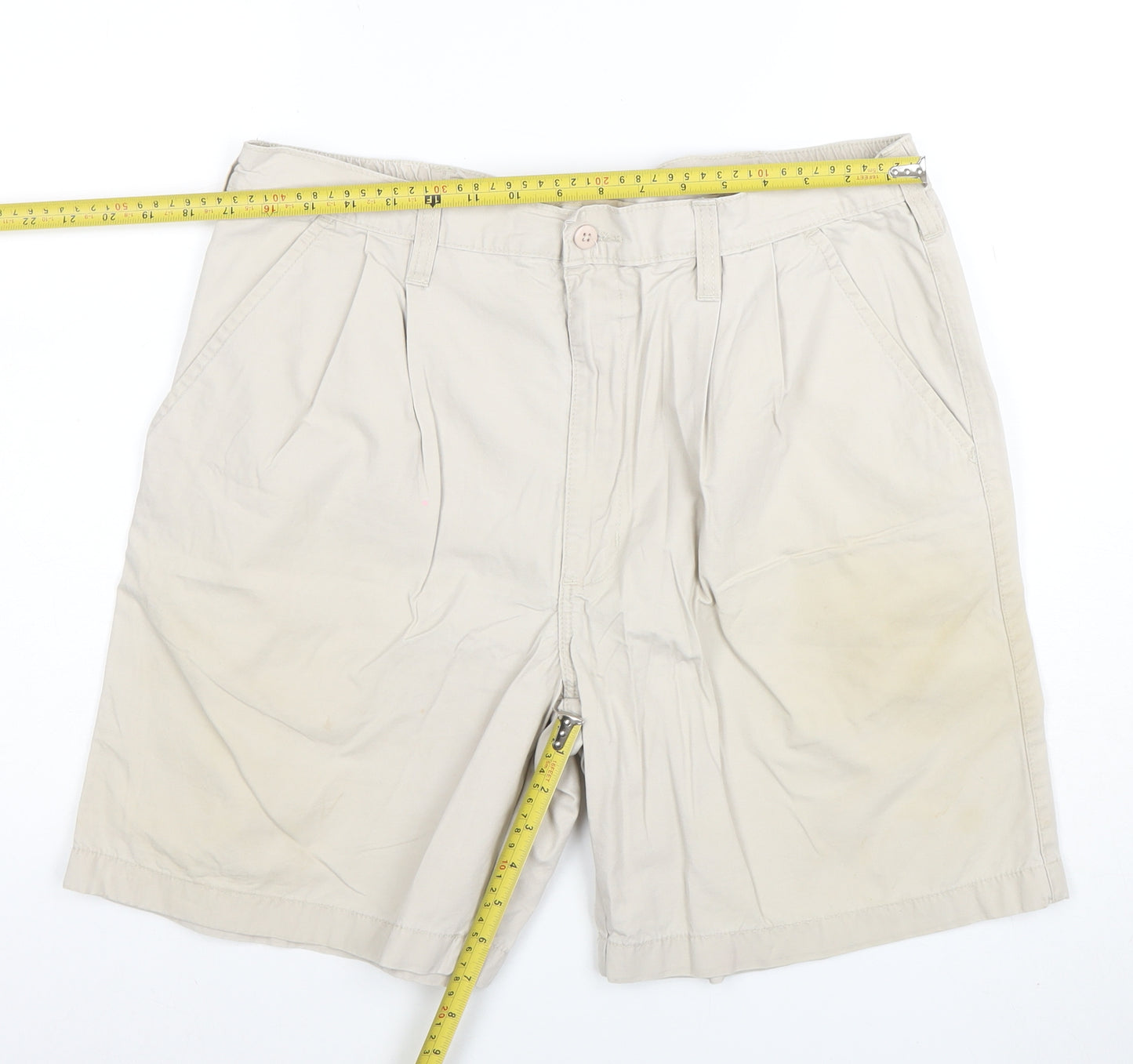 Marks and Spencer Men Beige Cotton Chino Shorts Size 36 Regular Fit