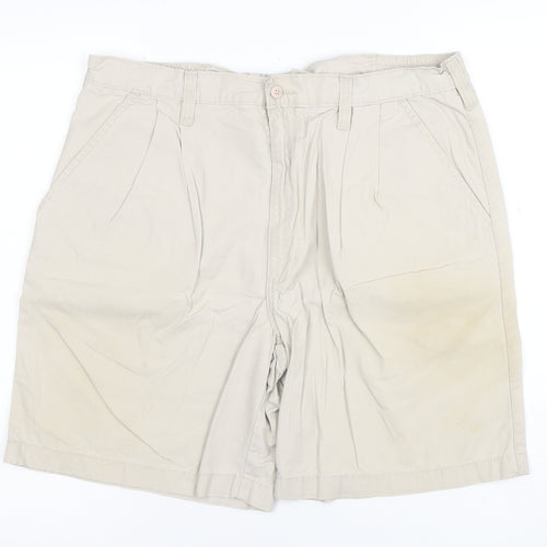 Marks and Spencer Men Beige Cotton Chino Shorts Size 36 Regular Fit