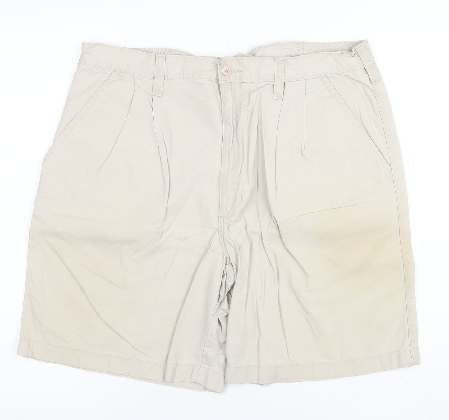 Marks and Spencer Men Beige Cotton Chino Shorts Size 36 Regular Fit