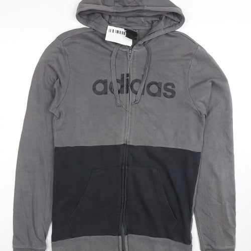 Adidas Mens Grey Full Zip Logo Hoodie Size L