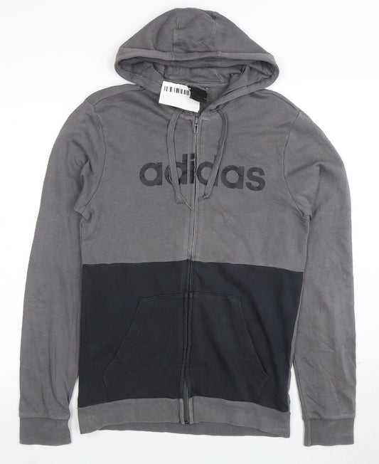 Adidas Mens Grey Full Zip Logo Hoodie Size L
