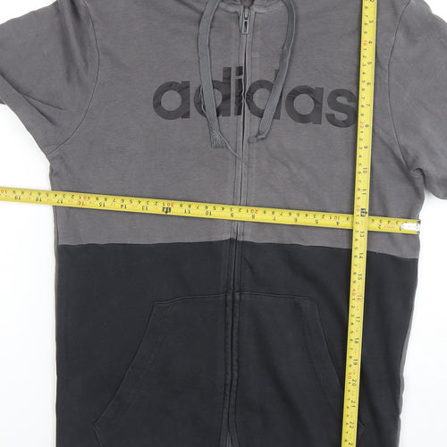 Adidas Mens Grey Full Zip Logo Hoodie Size L