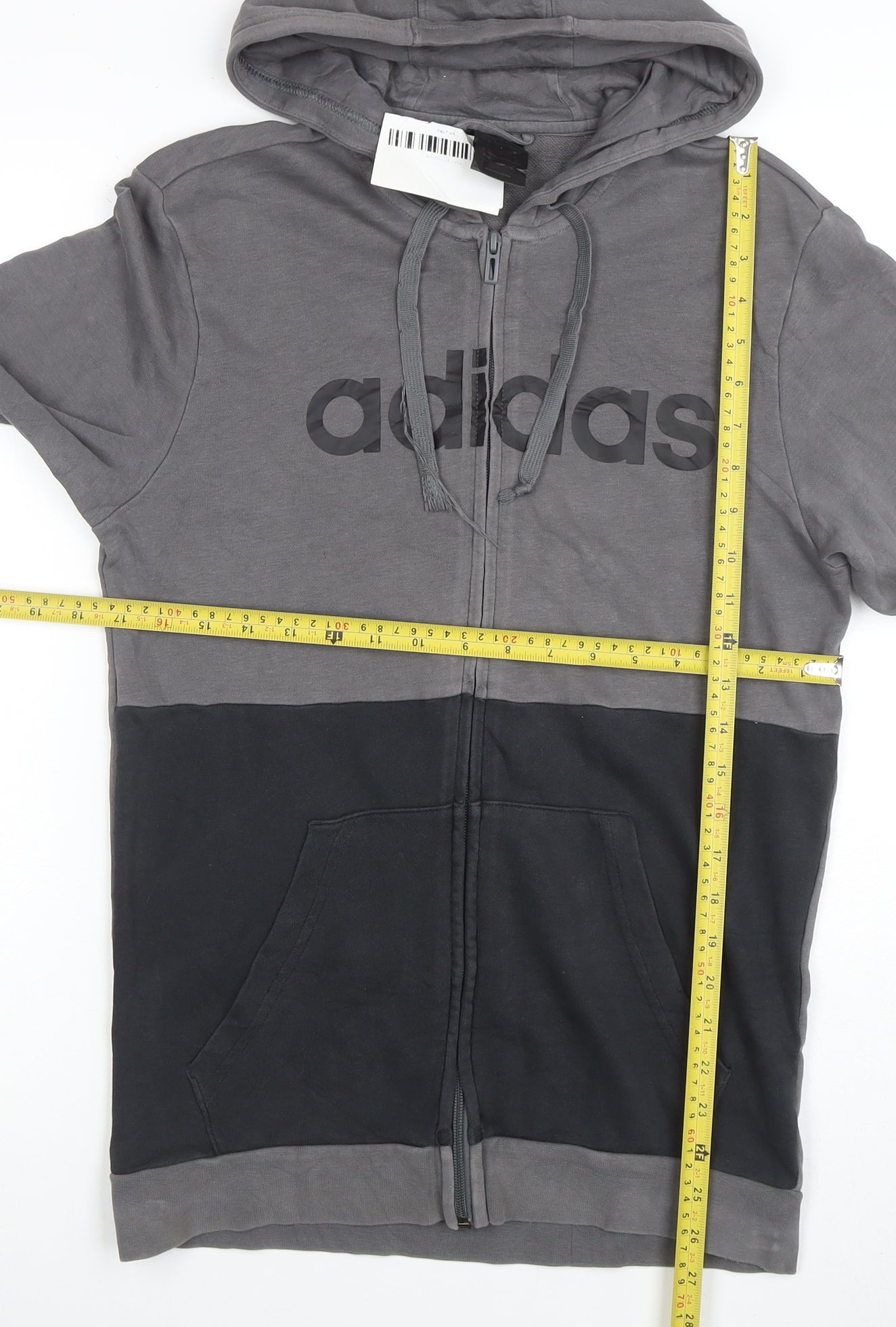 Adidas Mens Grey Full Zip Logo Hoodie Size L