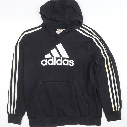 Adidas Boys Black Pullover Hoodie 13-14 Years Cotton Blend Sportswear