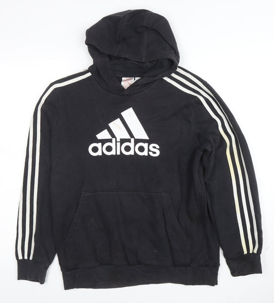 Adidas Boys Black Pullover Hoodie 13-14 Years Cotton Blend Sportswear
