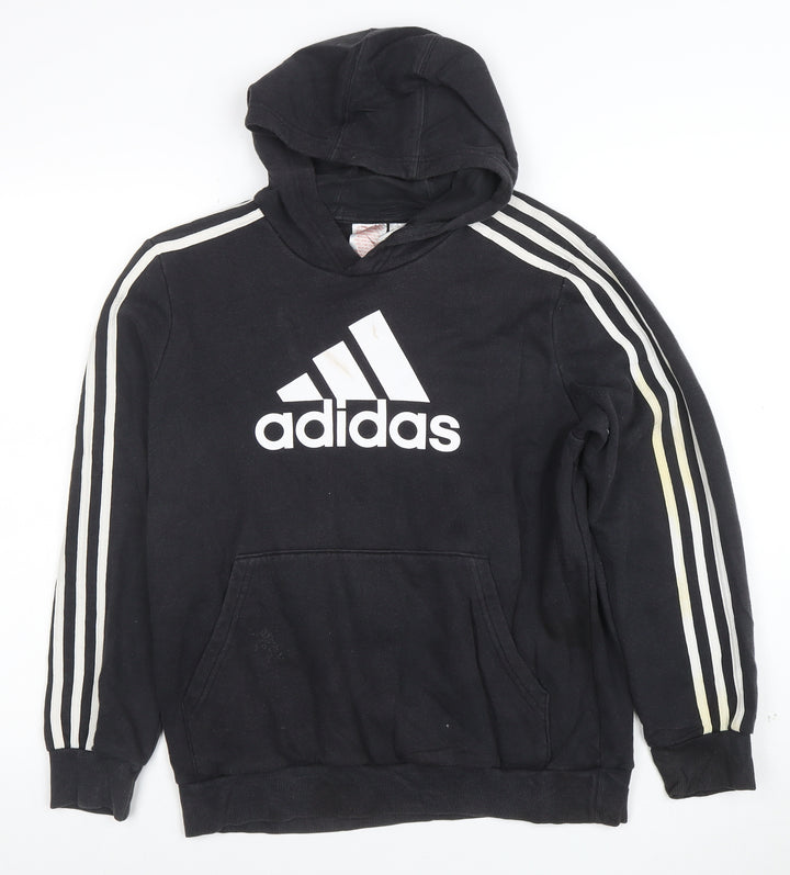 Adidas Boys Black Pullover Hoodie 13-14 Years Cotton Blend Sportswear