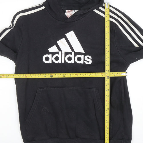 Adidas Boys Black Pullover Hoodie 13-14 Years Cotton Blend Sportswear