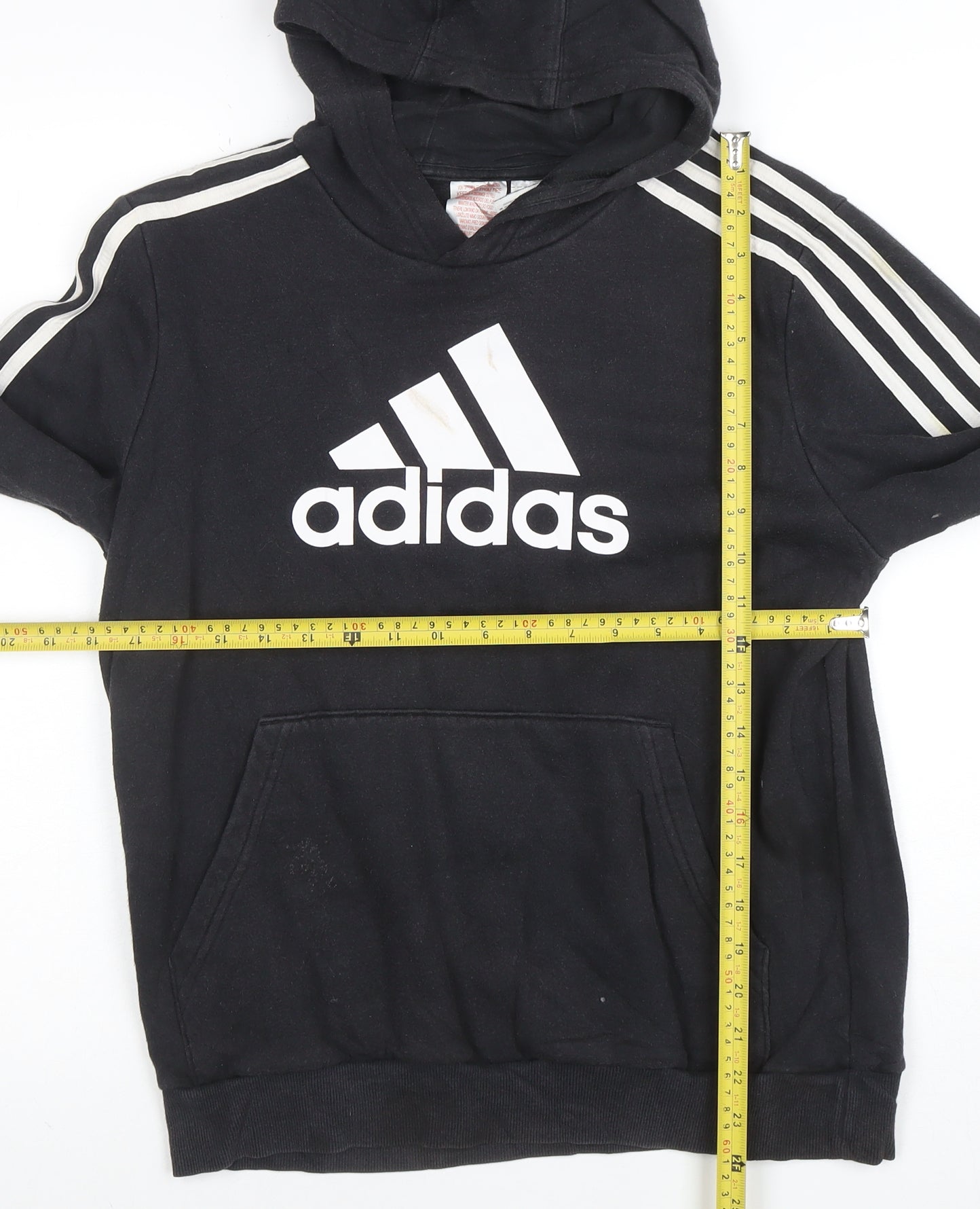 Adidas Boys Black Pullover Hoodie 13-14 Years Cotton Blend Sportswear