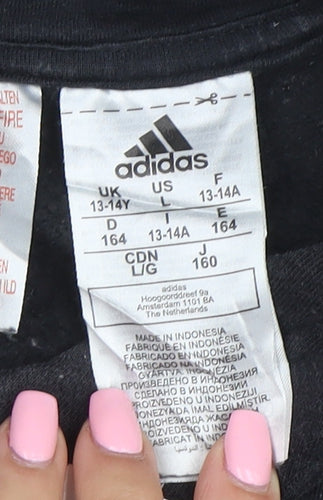 Adidas Boys Black Pullover Hoodie 13-14 Years Cotton Blend Sportswear