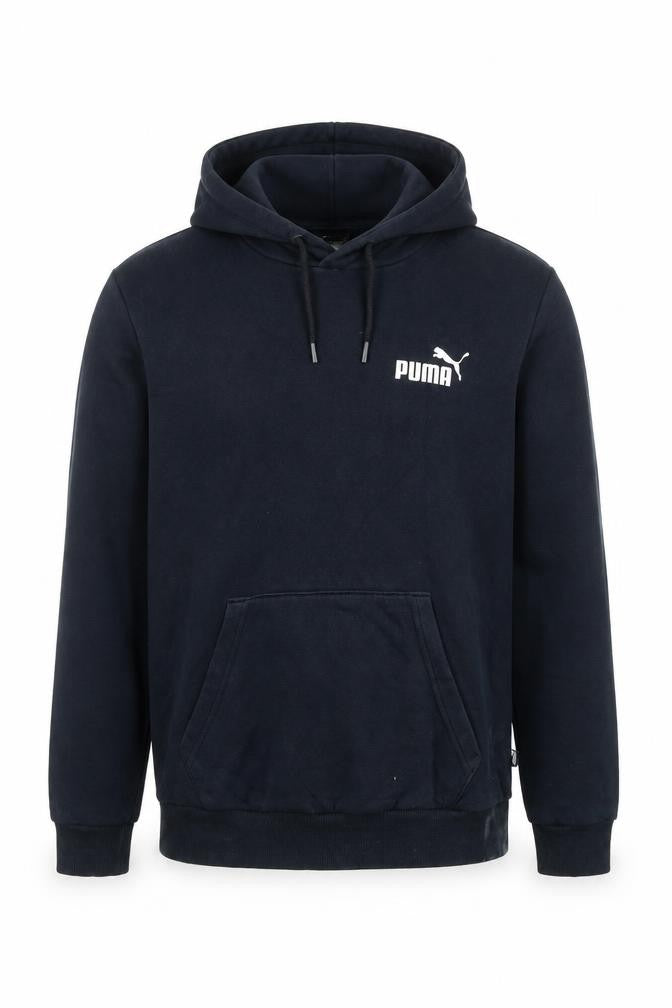 Front view of Puma Men's Black XS Pullover Hoodie Logo Fleece Sweatshirt