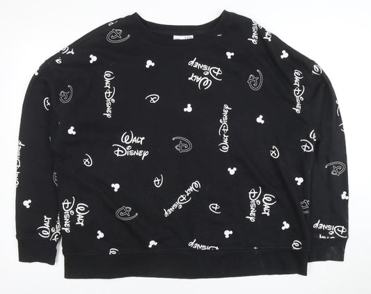 Disney Women’s Black XL Pullover Sweatshirt with Logo Print