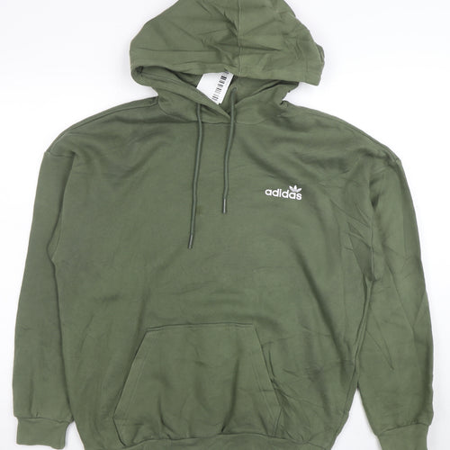 Adidas Women’s Green Pullover Hoodie Size 12 Cotton Logo Sweatshirt