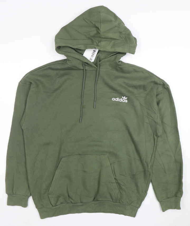 Adidas Women’s Green Pullover Hoodie Size 12 Cotton Logo Sweatshirt