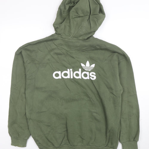Adidas Women’s Green Pullover Hoodie Size 12 Cotton Logo Sweatshirt