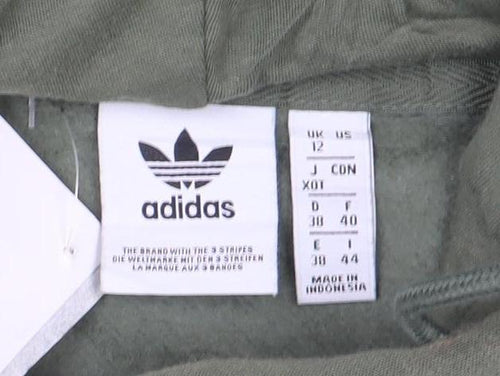 Adidas Women’s Green Pullover Hoodie Size 12 Cotton Logo Sweatshirt
