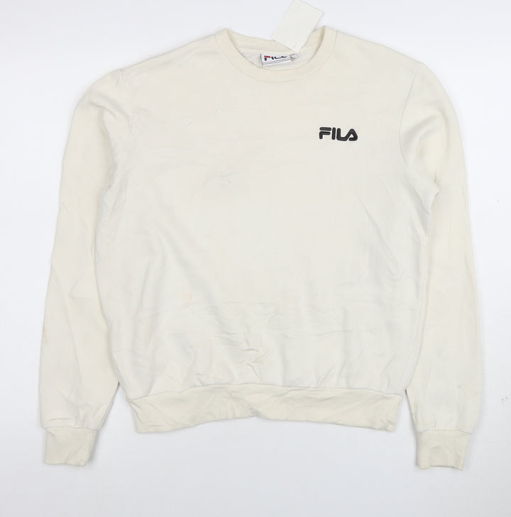 FILA Womens Beige XS Pullover Sweatshirt Crew Neck Cotton Blend