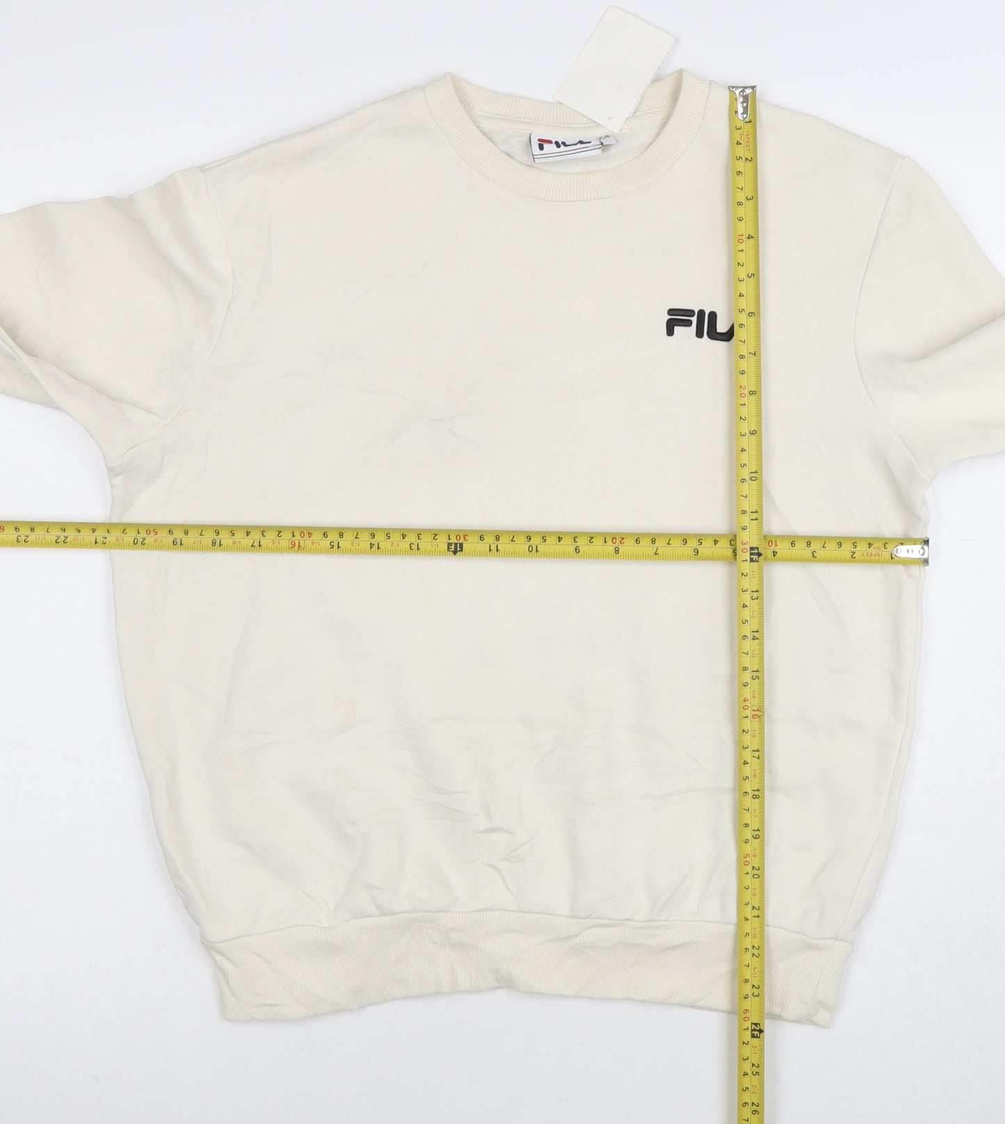 FILA Womens Beige XS Pullover Sweatshirt Crew Neck Cotton Blend