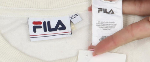 FILA Womens Beige XS Pullover Sweatshirt Crew Neck Cotton Blend