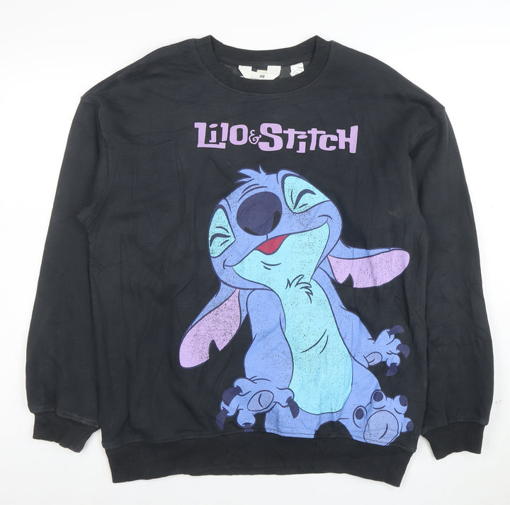 H&M Girls Black Lilo & Stitch Graphic Pullover Sweatshirt 13-14 Years