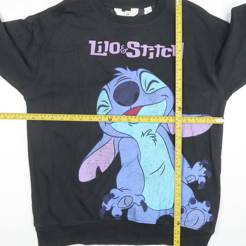 H&M Girls Black Lilo & Stitch Graphic Pullover Sweatshirt 13-14 Years