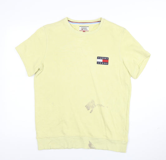 Tommy Jeans Men's Yellow Short Sleeve Crew Neck T-Shirt Size S Cotton Casual