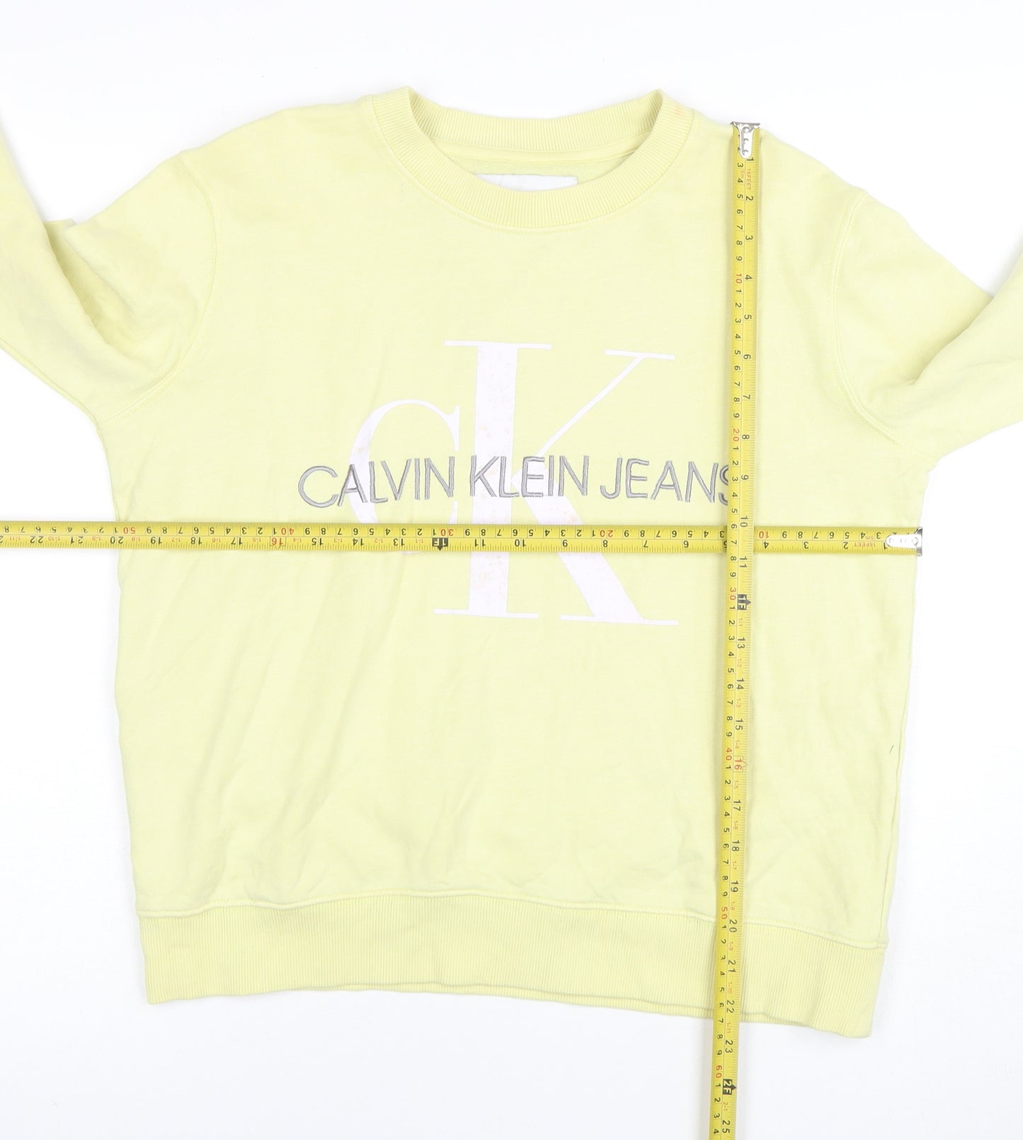 Calvin Klein Jeans Men’s Yellow Logo Sweatshirt Small Regular Fit