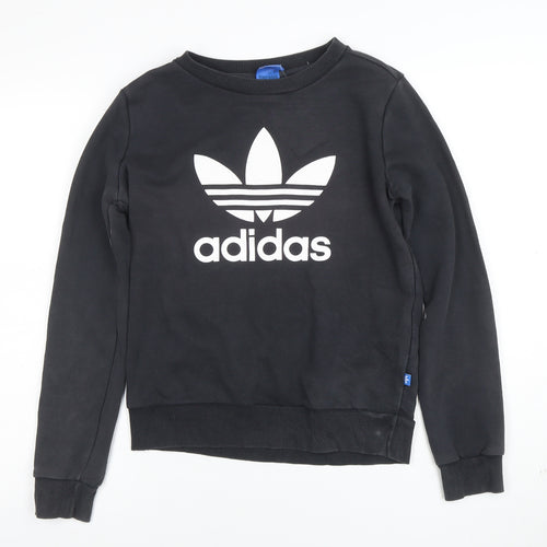Adidas Women Black Crew Neck Logo Pullover Sweatshirt Size 8