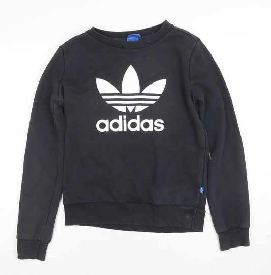 Adidas Women Black Crew Neck Logo Pullover Sweatshirt Size 8