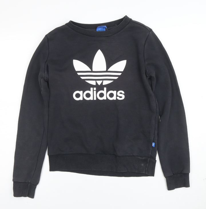 Adidas Women Black Crew Neck Logo Pullover Sweatshirt Size 8