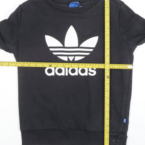 Adidas Women Black Crew Neck Logo Pullover Sweatshirt Size 8