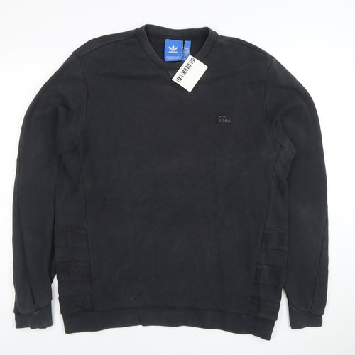 Adidas Men Black L Pullover Sweatshirt Regular Fit Crew Neck