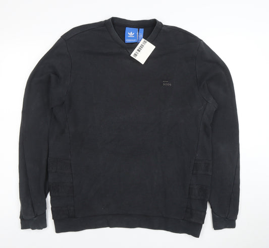 Adidas Men Black L Pullover Sweatshirt Regular Fit Crew Neck