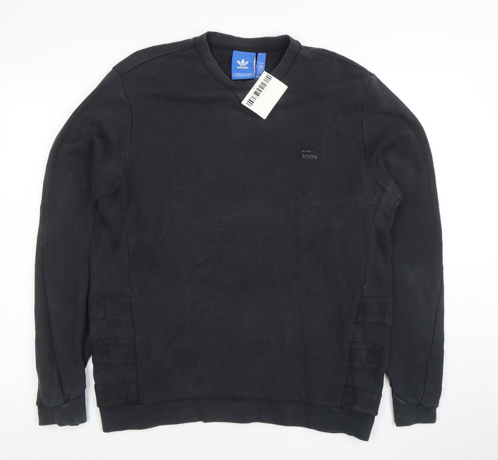 Adidas Men Black L Pullover Sweatshirt Regular Fit Crew Neck