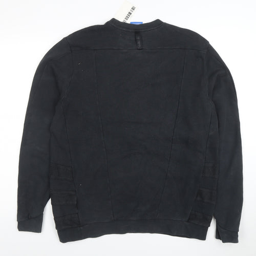 Adidas Men Black L Pullover Sweatshirt Regular Fit Crew Neck
