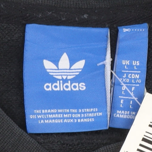 Adidas Men Black L Pullover Sweatshirt Regular Fit Crew Neck