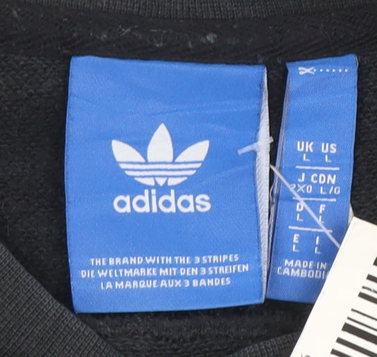 Adidas Men Black L Pullover Sweatshirt Regular Fit Crew Neck