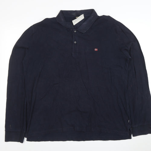 Napapijri Men's Blue Long Sleeve Polo Shirt 3XL Cotton Logo