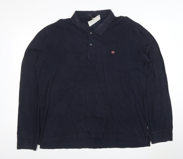 Napapijri Men's Blue Long Sleeve Polo Shirt 3XL Cotton Logo