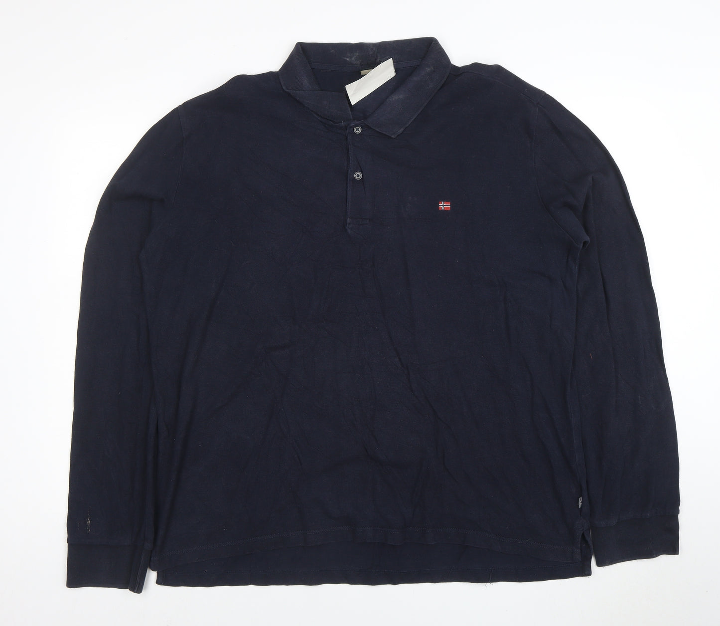 Napapijri Men's Blue Long Sleeve Polo Shirt 3XL Cotton Logo