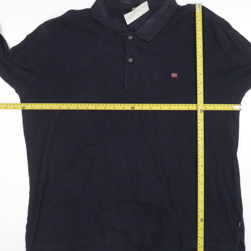 Napapijri Men's Blue Long Sleeve Polo Shirt 3XL Cotton Logo