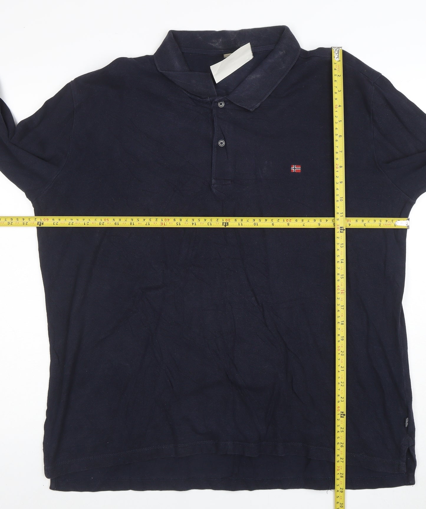 Napapijri Men's Blue Long Sleeve Polo Shirt 3XL Cotton Logo