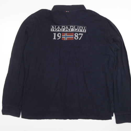 Napapijri Men's Blue Long Sleeve Polo Shirt 3XL Cotton Logo