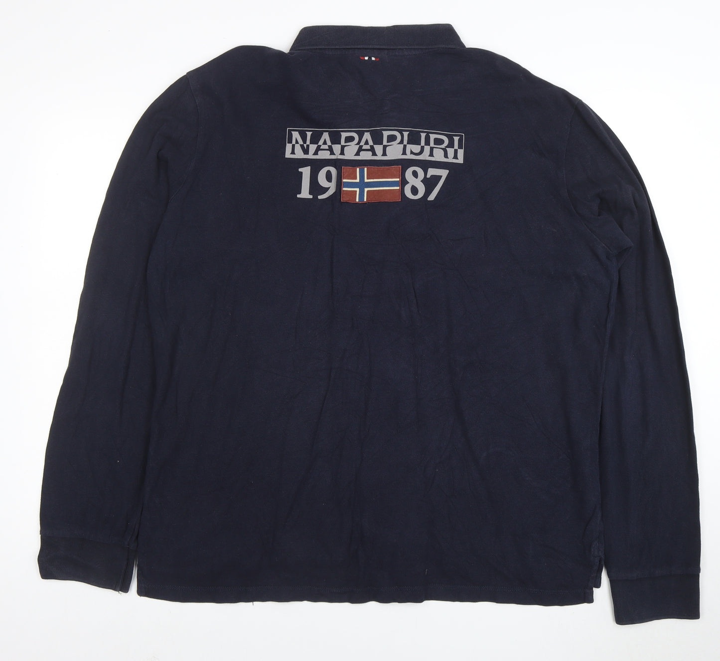 Napapijri Men's Blue Long Sleeve Polo Shirt 3XL Cotton Logo