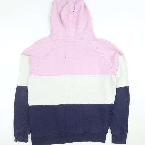 Fila Women’s Pink White Navy Pullover Hoodie XS Colourblock Cotton Blend
