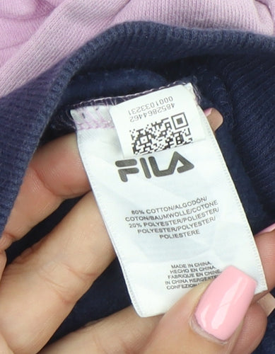 Fila Women’s Pink White Navy Pullover Hoodie XS Colourblock Cotton Blend