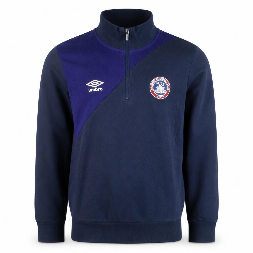 Front view of Umbro Men's Blue 1/4 Zip Sports Sweatshirt, size S