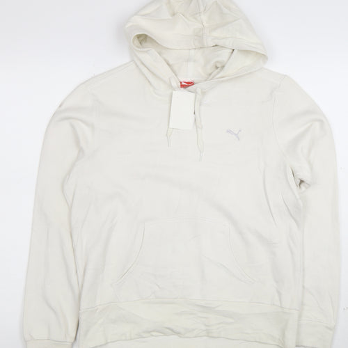 Puma Womens White Pullover Hoodie Size 16 Cotton Blend Casual